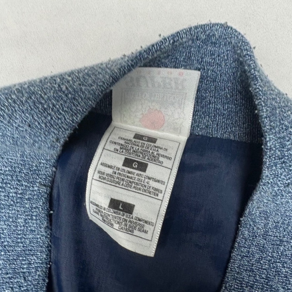 Vintage Nike Denim Varsity Jacket Blue Cream Mens Large Snap Front 90s Sport - Picture 3 of 7